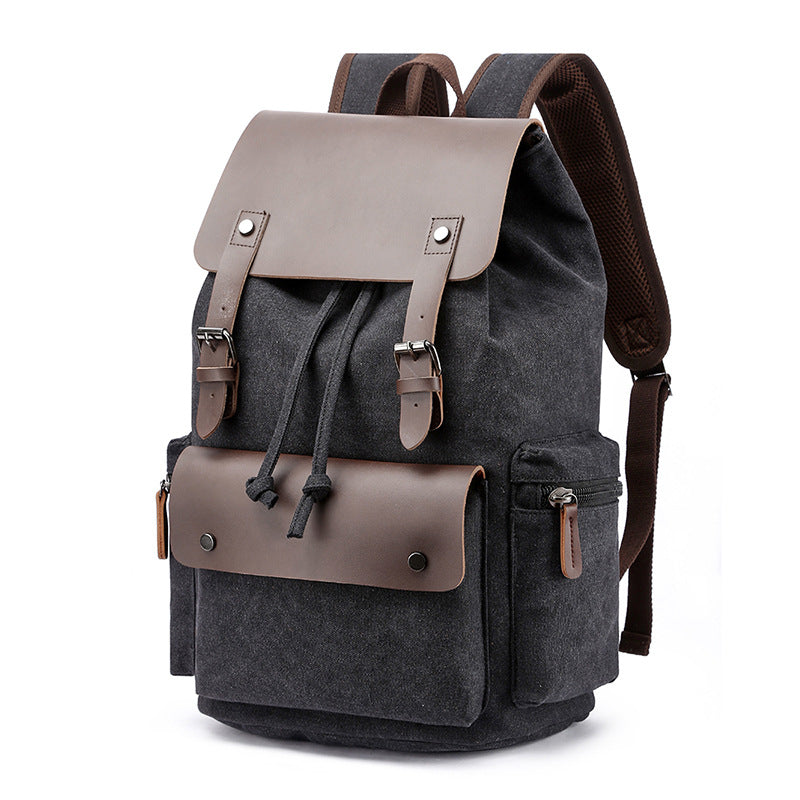 Vintage Rucksack Canvas Fabric Backpack (Black)