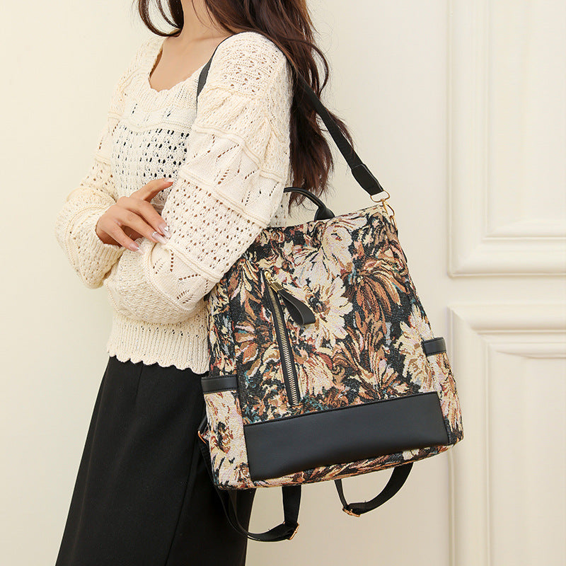 Pagezol Anti-Theft Vibrant Floral Women's Backpack (Brown)