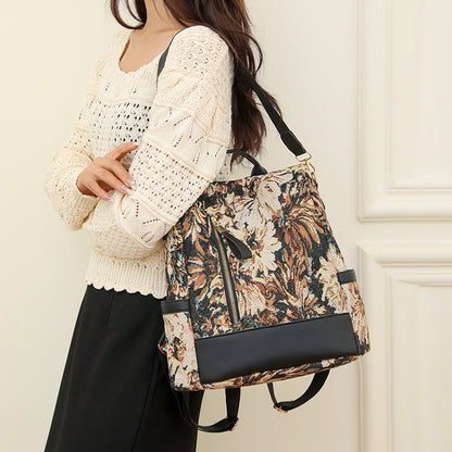 Pagezol Anti-Theft Vibrant Floral Women's Backpack (Brown)