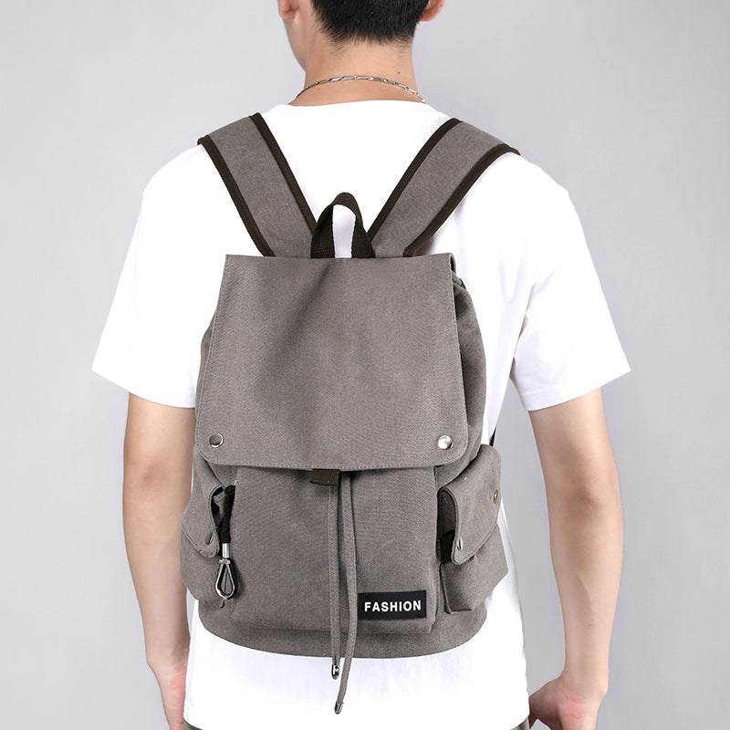 Vintage Canvas Fabric Rucksack Backpack (Grey)