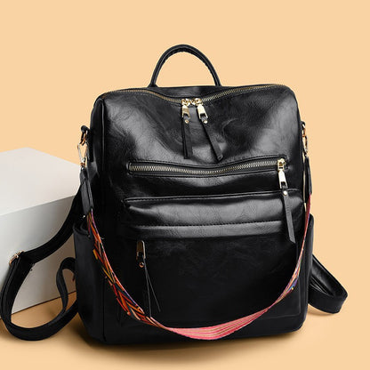 Retro PU Leather Women's Backpack (Black)