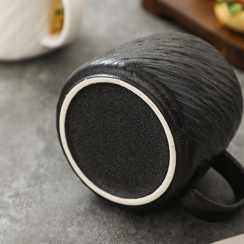 Wabi-Sabi Matte Black Textured Ceramic Mug — Coarse Cast-Iron Style Stoneware Coffee Cup