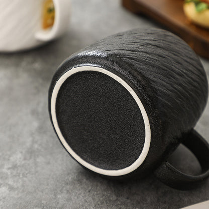 Wabi-Sabi Matte Black Textured Ceramic Mug — Coarse Cast-Iron Style Stoneware Coffee Cup