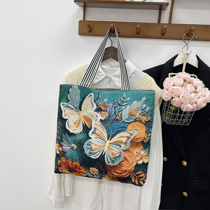 Butterfly Embroidery Canvas Tote Bag