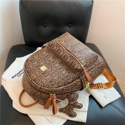 Luxury Vintage Monogram Print Leather Backpack (Brown)