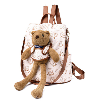Noisy Teddy Bear Pattern Women's Backpack (Off White)