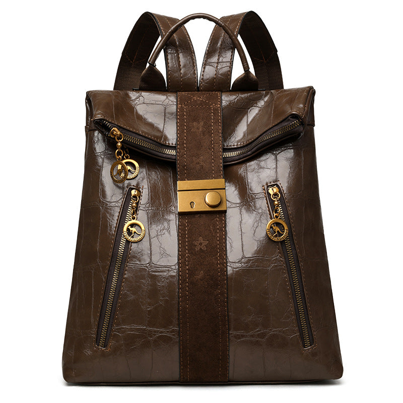 Kangaroo PU Leather Croc Pattern Women's Backpack