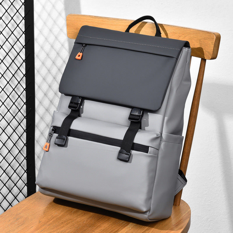 KABINU Commuter Orange Zipper Leather Backpack (Light Grey)