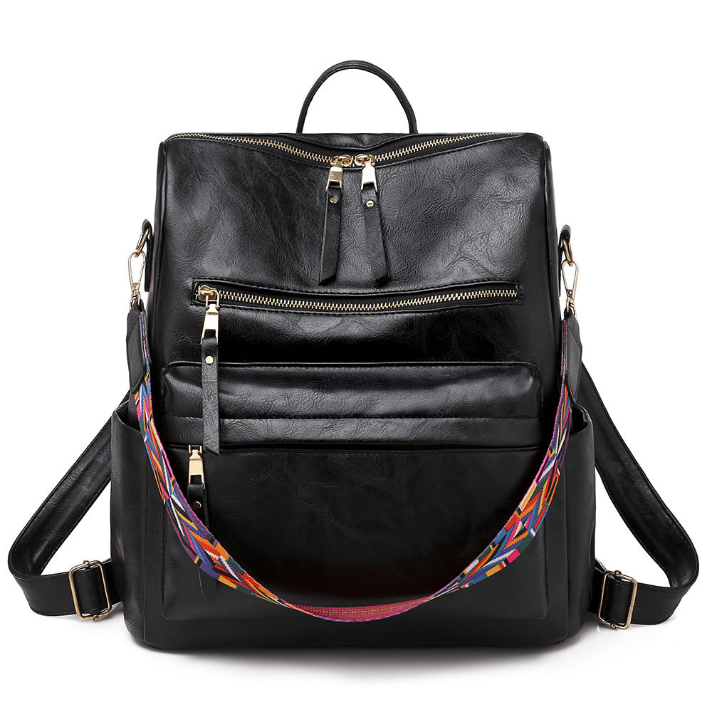 Retro PU Leather Women's Backpack (Black)