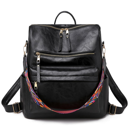Retro PU Leather Women's Backpack (Black)