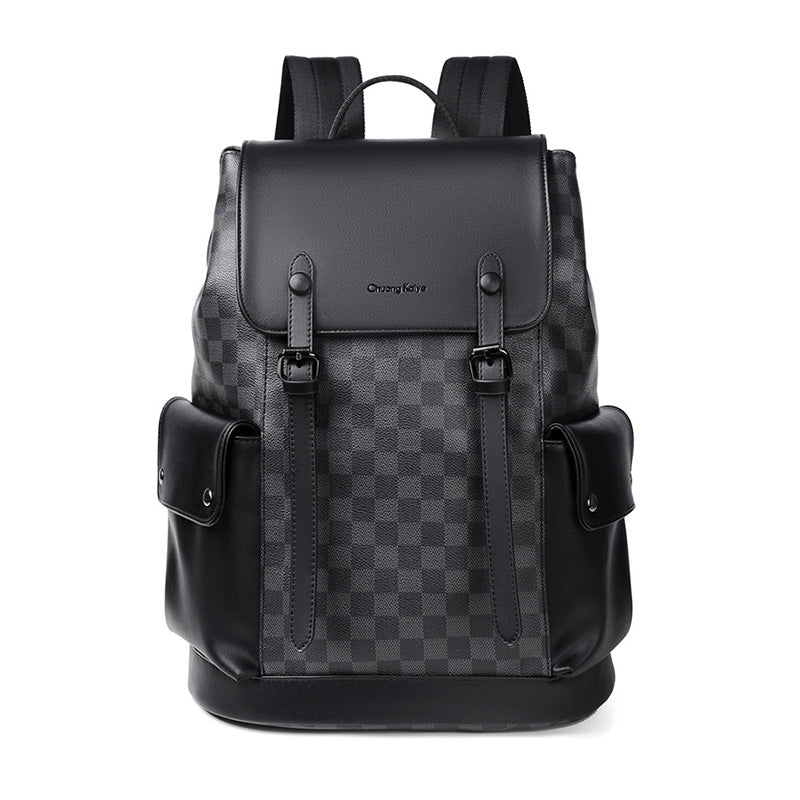 Chuang Kehe Checkered Pattern Leather Backpack (Checkered)