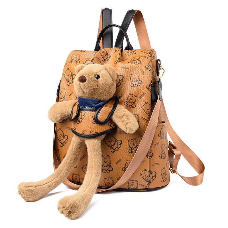 Noisy Teddy Bear Pattern Women's Backpack (Yellow)