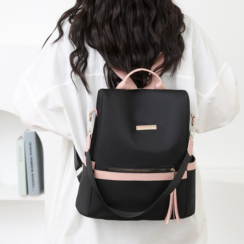 LECEY Fashion Leather Accents Women's Backpack (Black Pink)