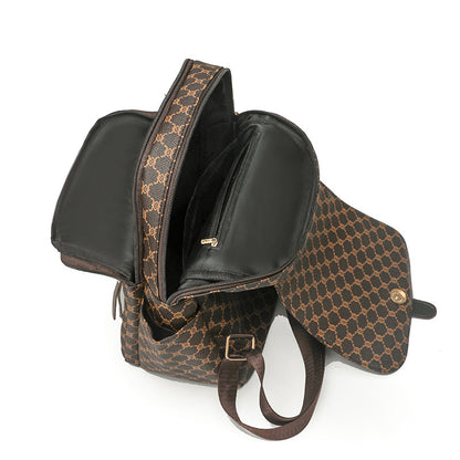 Anti-theft Geometric Pattern Leather Women's Backpack (Brown)
