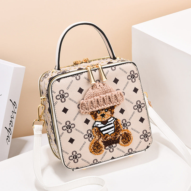 Fashionable Rivet Printed Small Square Bag (White)
