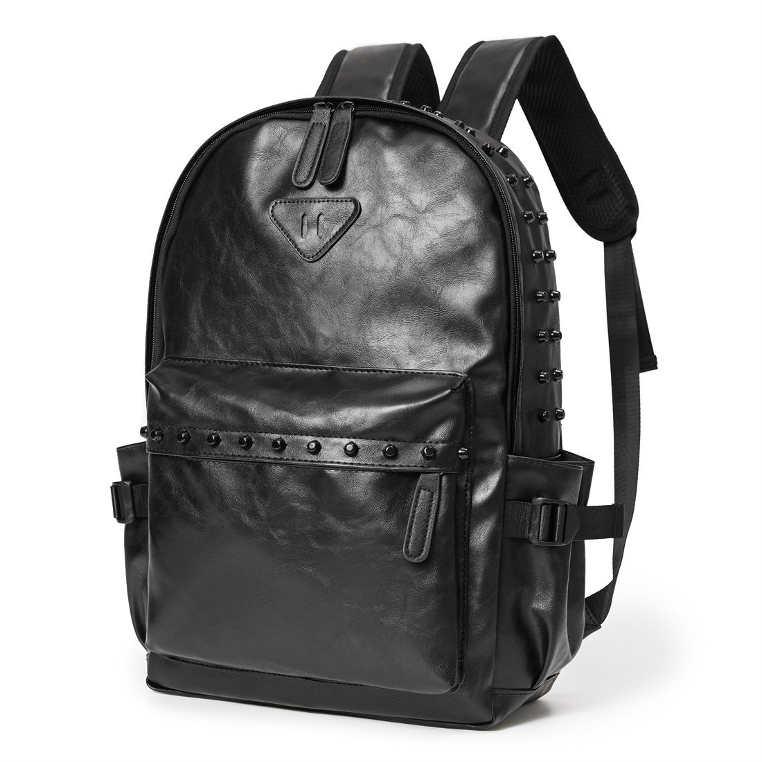 Fashionable Black Leather Punk Style Backpack