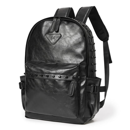 Fashionable Black Leather Punk Style Backpack