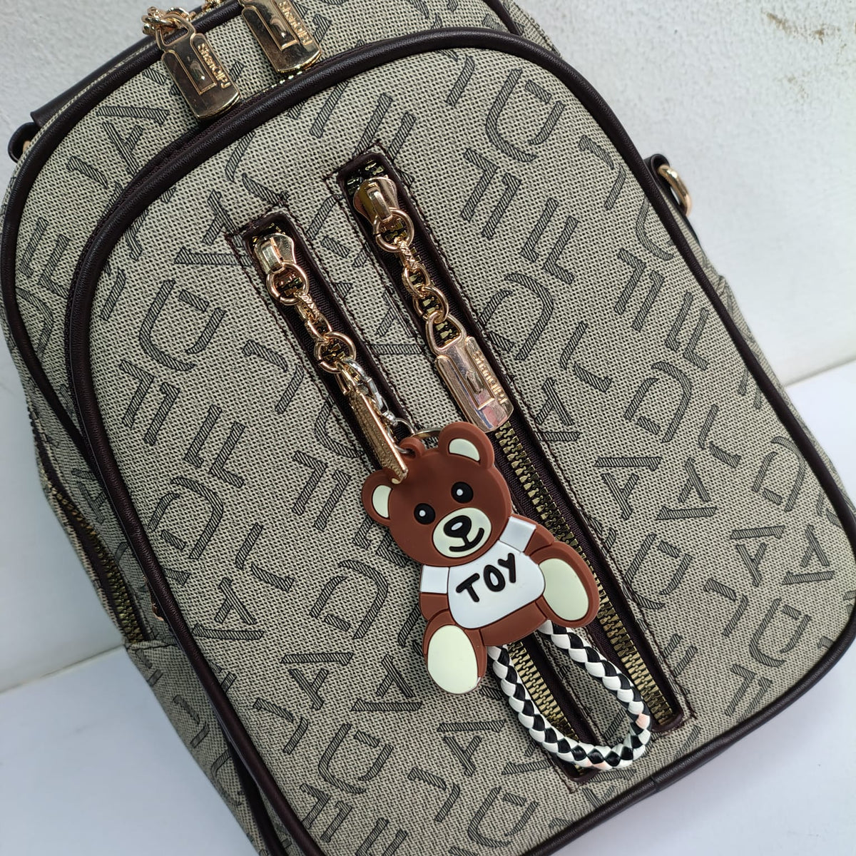 Stylish Monogram Print Dual-Zipper Mini Backpack