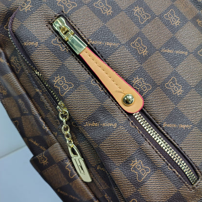 Premium Brown Checkered Leather Women's Backpack