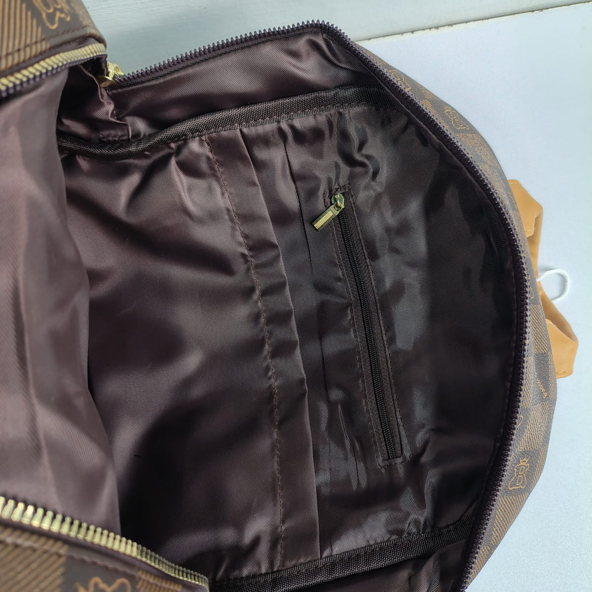 Premium Brown Checkered Leather Women's Backpack