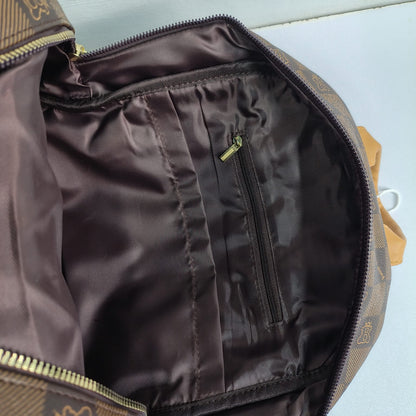 Premium Brown Checkered Leather Women's Backpack