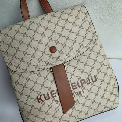 KUEFEIPJU Vintage Style Flap Leather Women's Backpack