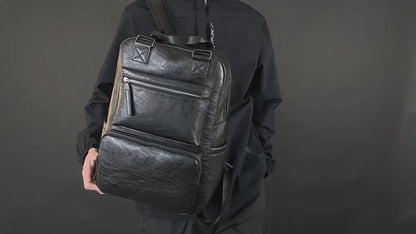 Casual Multifunctional Leather Backpack (Black)