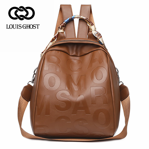 Preppy Designer PU Leather Women's Backpack (Brown)