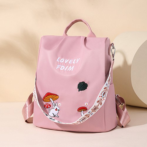 Fashion Embroidery Design Quality Oxford Cloth Women's Backpack (Pink)