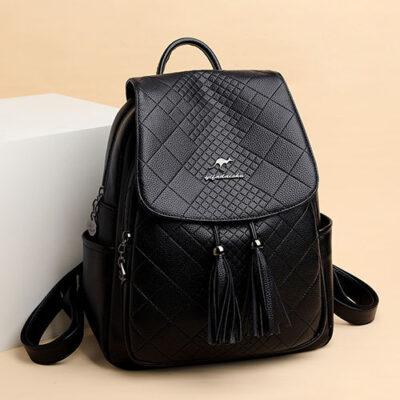 Casual Versatile Soft Leather Women's Backpack (Black)