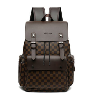Plaid Commute Leisure Leather Luxury Backpack (Brown)