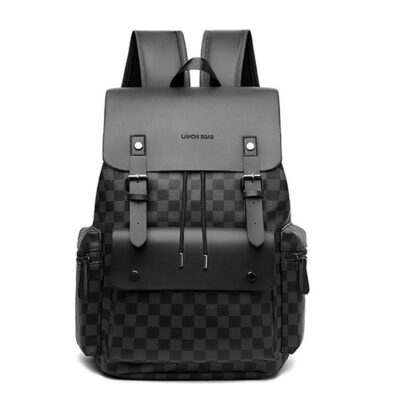 Plaid Commute Leisure Leather Luxury Backpack (Black)